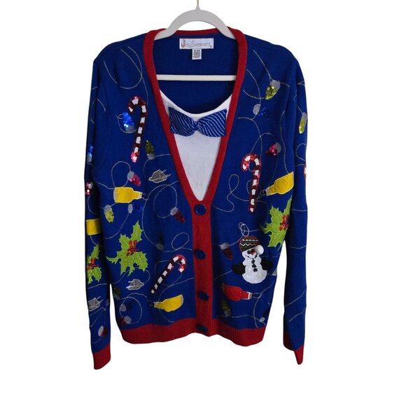 Jolly Sweaters Vintage Ugly Christmas Sweater Bow Tie Sequined Size XL - Picture 1 of 9
